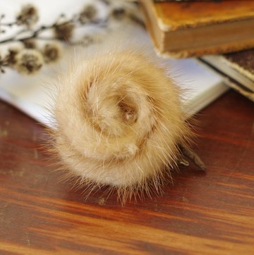 古董圓形立體皮草別針胸針 古著 Vintage B1811