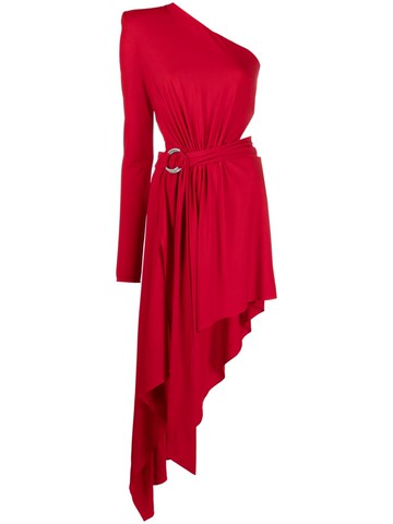 Alexandre Vauthier - one-shoulder draped asymmetric dress - women - Viscose/Brass/Spandex/Elastane/glass - 36 - Red