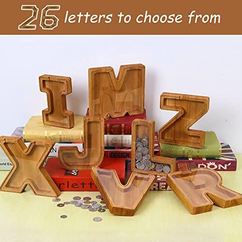 Letter Wooden Piggy Bank for Boys and Girls Alphabet Money Bank for Kids 26 Letters Sticker Coin Bank Wood Toys Modern DIY貯金箱