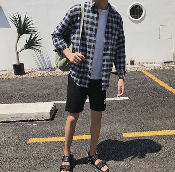 FINDSENSE H1 2018 秋季 新款 男 日本 文藝 復古格子原宿 小清新 寬鬆長袖襯衫 休閒 潮上衣
