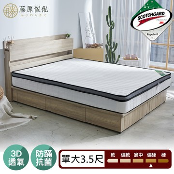 台灣製【藤原傢俬】防潑水乳膠硬式獨立筒床墊(3RC)-適中偏硬