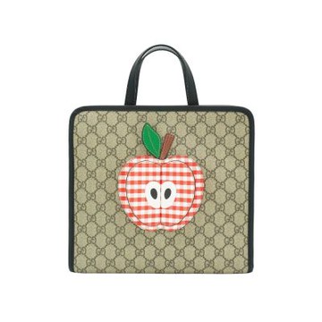 Gucci 古馳 黑邊帆布立體蘋果手提包(648797-卡其/黑)