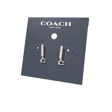 COACH 銀色C 字樣水鑽飾貼耳耳針式耳環-附精美禮盒包裝