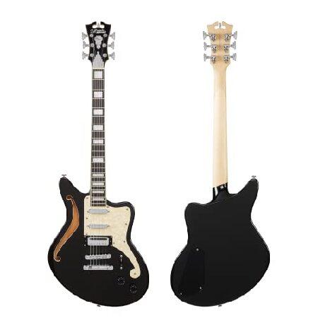 D'Angelico String Semi-Hollow-Body Electrical Guitar, Right, Black Flake (DAPBEDSHBLFCS)