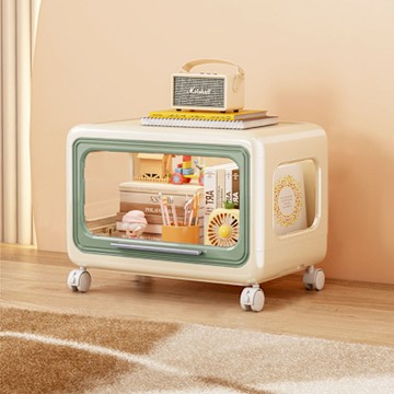 【AOTTO】 奶油撞色附輪翻蓋可疊加折疊收納箱(收納箱 折疊箱 玩具箱 展示盒 書櫃)