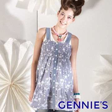 Gennies奇妮 春漾小花春夏上衣-藍(G3121)