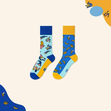 不對稱襪子女中筒襪長襪ab襪可愛錯配香蕉