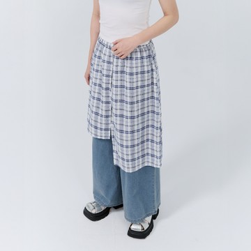 QUEENSHOP_S 女裝 休閒不對稱格紋拼接牛仔長褲 現+預 【04011892】