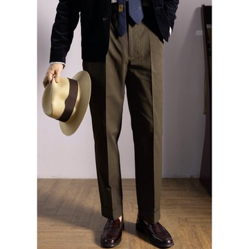 那不勒斯西裝褲 巴黎扣 高腰雙摺 魚骨紋 義式休閒長褲