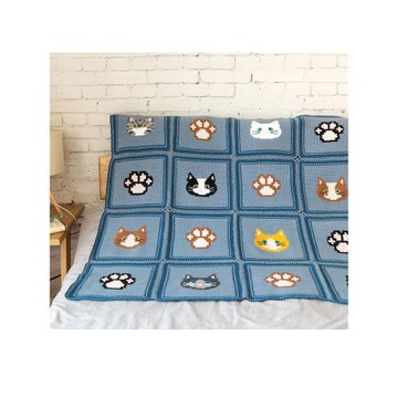 趣織社貓咪拼花毯子手工diy編織棉線鉤針女自制毛線團材料包