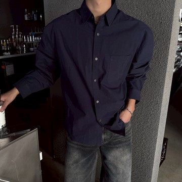 正韓高密度棉單口袋純色長袖襯衫 7色 YUPPIE 預購商品 0217