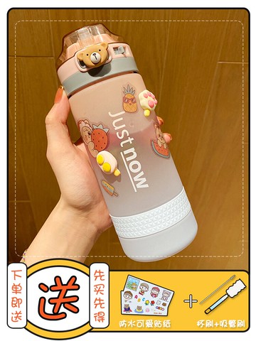 網紅水杯女夏季清新創意漸變塑料杯子便攜防摔磨砂大人運動吸管杯