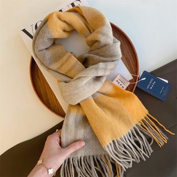 姜黃色格子WOOL100%純羊毛圍巾女秋冬季時尚羊絨圍巾披肩保暖圍脖