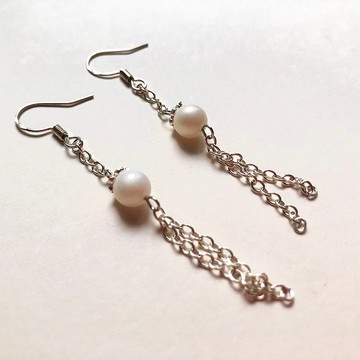 高雅天然淡水珍珠S925銀鍊墜式耳環(耳夾耳針可備註更換)