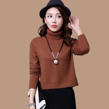 高領套頭毛衣女秋冬短款韓版修身高腰打底衫短裝針織衫百搭羊毛衫