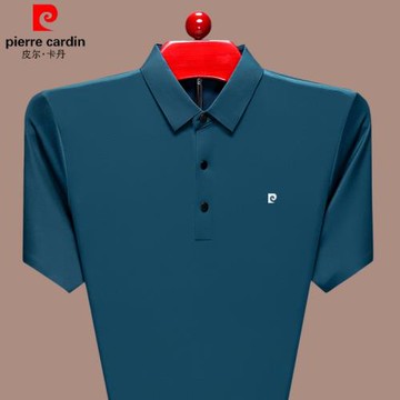 皮爾卡丹爸爸裝桑蠶絲無痕短袖t恤男士夏季冰絲寬松純色polo衫潮