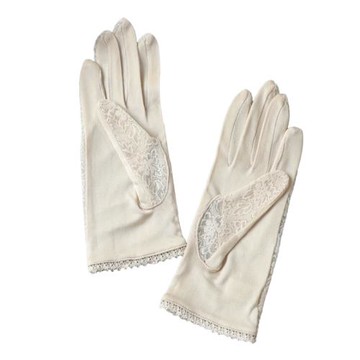 夏季透氣護膚100%桑蠶絲針織五指保濕短手套真絲分指禮儀蕾絲手套