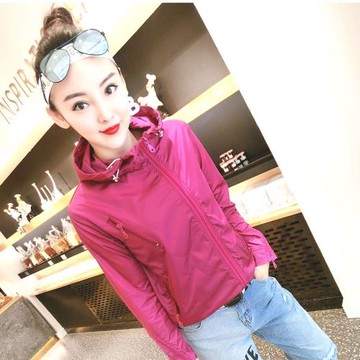 防嗮衣新款拉鏈連帽夏款百搭防嗮服顯瘦氣質撞色薄款短外套小個子
