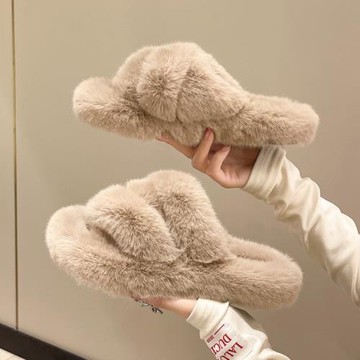 大碼女鞋41一43毛毛拖鞋女外穿2024新款韓版秋冬厚底棉拖鞋子春季