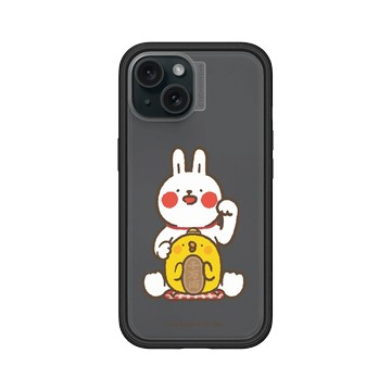 iPhone 15 Mod NX 黑 - 懶散兔與啾先生 Lazy Rabbit and Mr.Chu - 招財