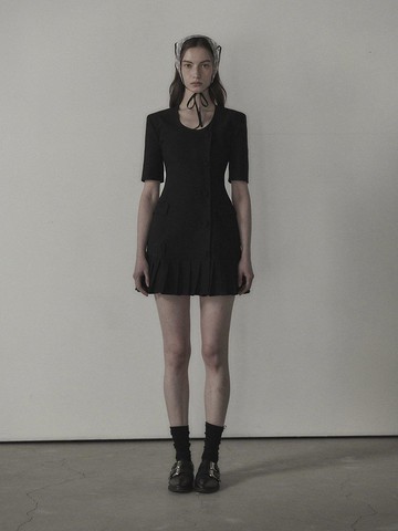 Jenn Round Neck Pleated Half Suit Jacket Dress