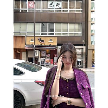Wuuus HighLine系列【Ginza千金】55羊毛 紫色粗花呢外套+連衣裙