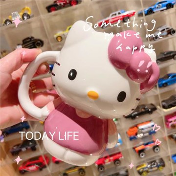 KT貓 粉紅色蝴蝶結貓咪馬克杯牛奶杯飲料杯水杯