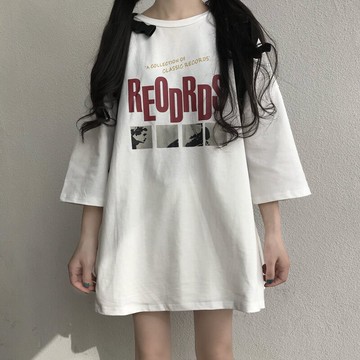 春季新款寬松百搭字母印花減齡洋氣打底短袖T恤上衣女裝