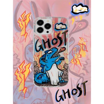 了艾來 噴火怪獸小幽靈手機殼個性雙層IMD涂鴉可愛惡搞 卡通插畫原創小眾適用蘋果17iPhone15ProMax14Pro16