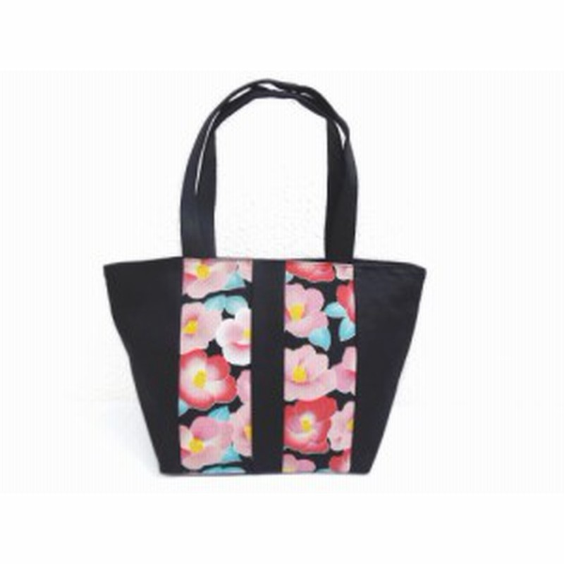 バッグ ミニトート 手提げ 和柄 ちりめん友禅 黒色地黒地椿 ランチバッグ 女性用 レディース 通販 Lineポイント最大1 0 Get Lineショッピング