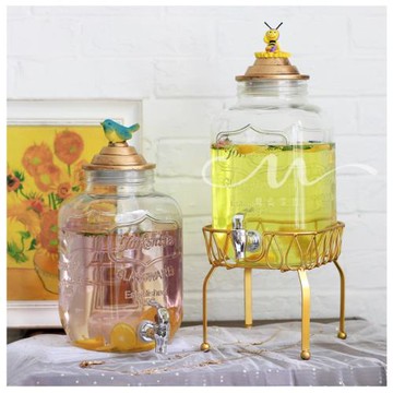 美式公雞大象蓋10斤帶龍頭泡酒瓶玻璃果汁罐餐廳自助檸檬水飲料桶