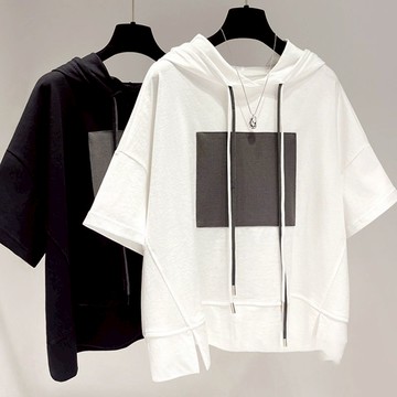 【Plump】100kg內可穿 大尺碼女裝 夏裝 韓版 休閒連帽短袖T恤衫 寬松 半袖上衣 ins 女生上衣