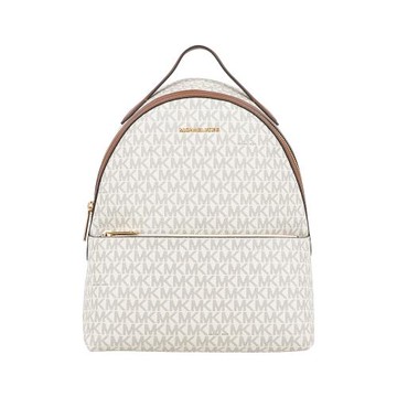 MICHAEL KORS Sheila 滿版標誌塗層帆布拉鍊口袋中型後背包(香草白)