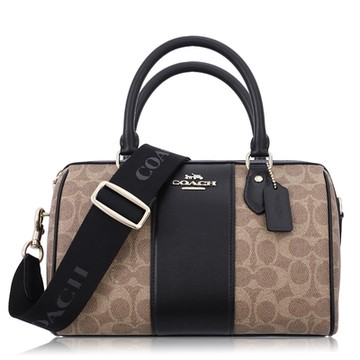 COACH 經典 PVC / 斜背 波士頓包(中款/棕黑)
