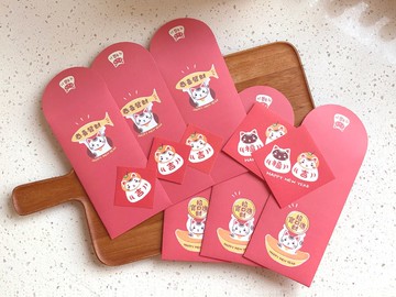 招財福氣小貓-春節小禮包 (紅包袋+斗方貼紙)