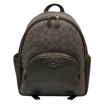【COACH】C LOGO雙層拉鍊後背包(中款-黑灰)