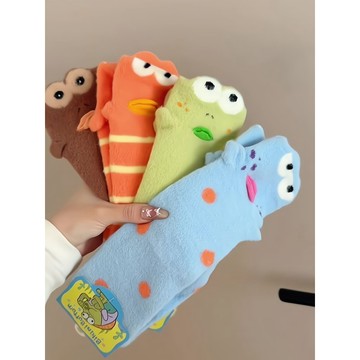 ❤️臺灣熱銷❤️秋冬澳絨加厚保暖立體搞怪卡通比奇堡醜魚襪萌趣毛絨絨睡眠襪趣味 抽象 搞怪 毛絨保暖睡眠襪
