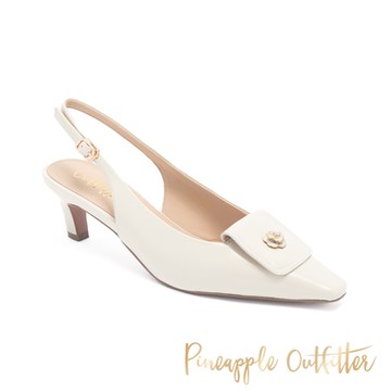 Pineapple Outfitter-ISRAEL 復古玫瑰釦飾裸跟鞋-白色