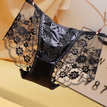 蕾絲內褲女中腰透氣薄款純色奢華舒適無痕棉襠高端性感鏤空三角褲