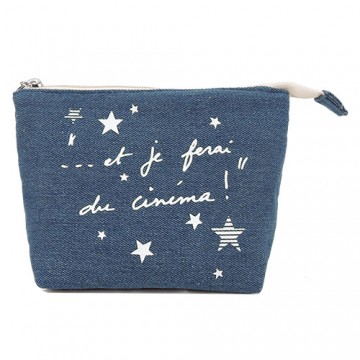 agnes b. 文字星星圖案帆布化妝包(藍)