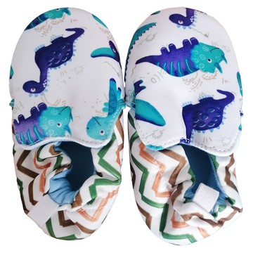 嬰兒款手工防滑學步鞋  可愛恐龍 白色  14cm