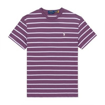 RL POLO 熱銷刺繡小馬素面短袖T恤-紫白橫條紋色