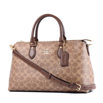 COACH Georgia 緹花LOGO防刮拉鍊手提/斜背二用包-棕褐