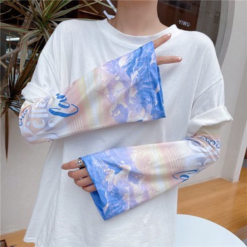 夏季寬松防曬冰絲袖套可調節女開車夏天薄紫外線手臂護臂手套袖子