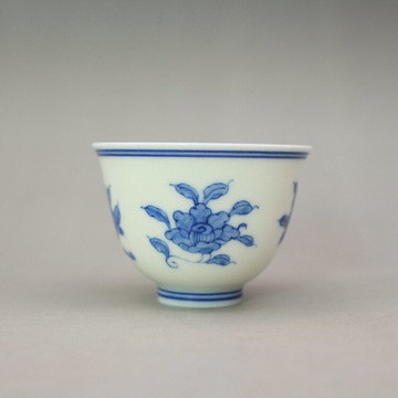 明成化青花折枝花卉紋小茶杯 主人杯古玩古董陶瓷器仿古老貨收藏