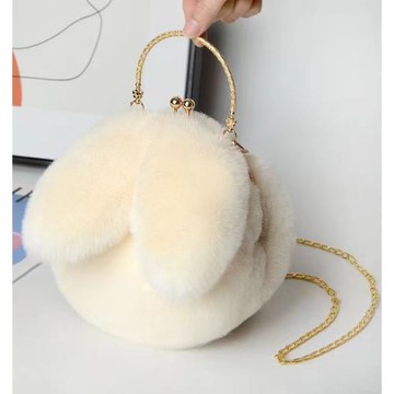 毛絨包手提斜挎包鏈條單肩包韓版休閑百搭可愛小圓包兔耳朵包女包