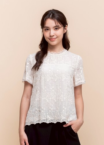 霧柔浮光刺繡蕾絲上衣