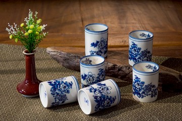 牡青花六入水杯/鈷藍/手繪/台灣味/青花瓷/類青花/年節送禮