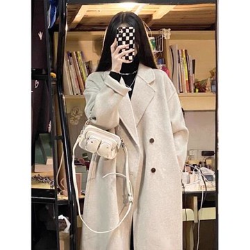 粉色高級感小個子呢子大衣女裝2026新款秋冬季斗篷中長款毛呢外套