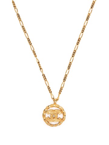 CHANEL Pre-Owned - 1983 CC-logo rhinestone-embellished pendant necklace - women - Gold Plated/Rhinestone - One Size